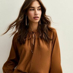 New Look TIE NECK LONG SLEEVE - Blouse - rust